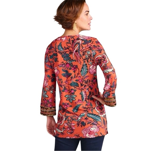 New Soft Surroundings Samara Embroidered Tunic Coverup Summer Top Sequined Large - Picture 3 of 10